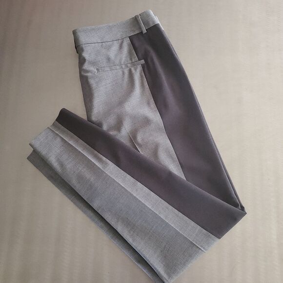 Vince Contrast Panel High Rise Tapered Leg Wool Trouser Pants Gray Black 10 - Picture 9 of 13
